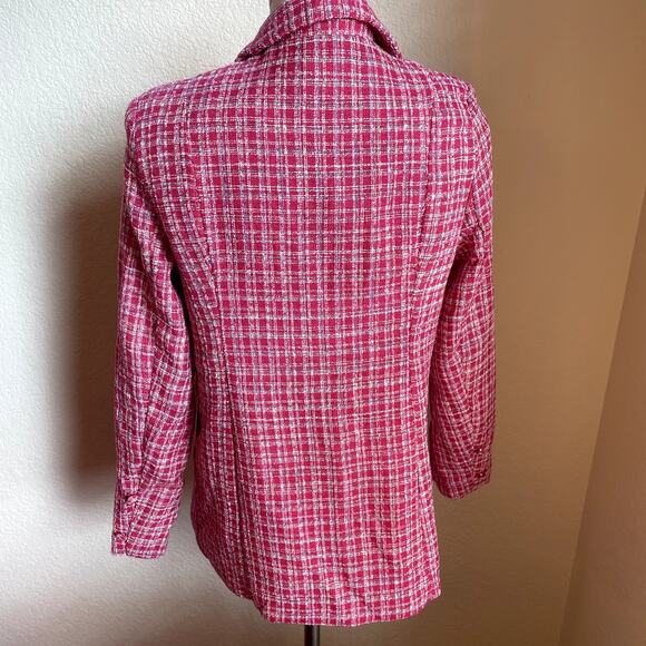 Fate Tweed Magenta Pink plaid Blazer womens Medium Jacket NEW barbie casual work - Picture 4 of 6
